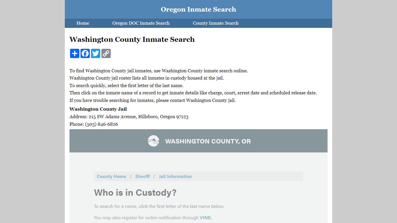Washington County Inmate Search